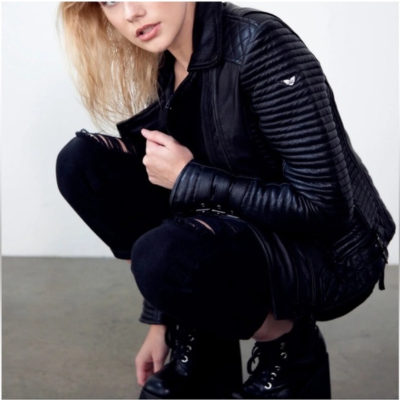 NWT LUCA Womens XL Hawthorne Rocker Black 100% Leather Jacket - Picture 4 of 16